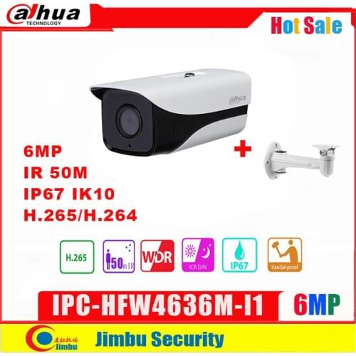 Dahua IP Camera 6MP IPC-HFW4636M-I1 IR distance 50m H.264 H.265 IP67 WDR 3DNR Day/Night with free bracket multi-language