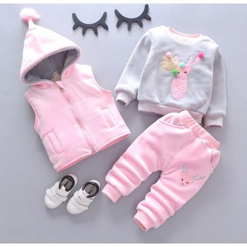 Girls Boys Clothing Set Autumn Winter THICK Hoodies+Vests+Kids Pants 3 Pcs Kids Sport Suit Girls Clothing Sets Hooded Coat Suits