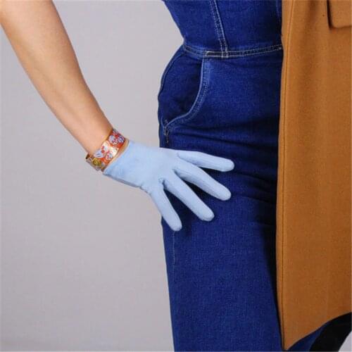 16cm Suede Short Gloves Short Section Emulation Leather Brushed Suede Matte Light Blue Female Gloves Free Shipping WJP11-16
