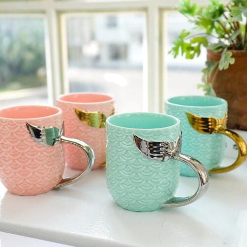Creative electroplating fishtail mug Electroplating mermaid ceramic mug Unique mermaid styling mug Z53