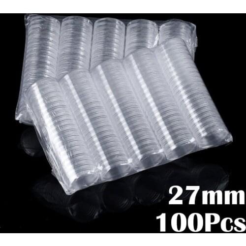 100 PCS Coin Capsule Box Round Holder Fit 27mm Thicken Transparent Dustproof Case Collection Coin Protection Storage Box