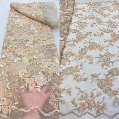 Latest Nigerian Lace Fabrics beads sequins SYJ-5886811 High Quality Tulle African Laces Fabric Wedding French Tulle Lace Fabric
