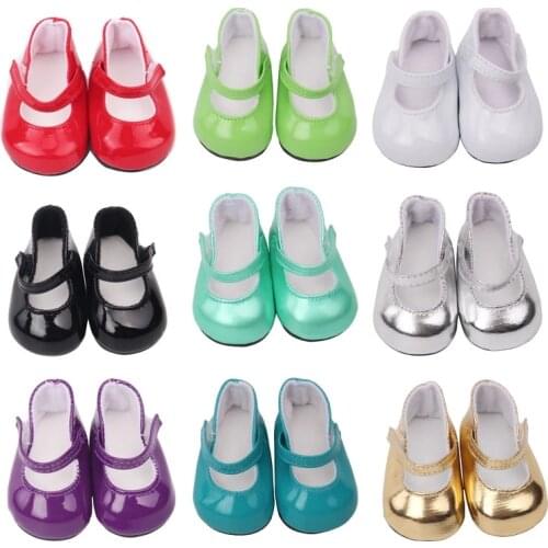18 inch Girls dolls Shoes round toe PU Princess dress shoes American newborn shoe Baby toys fit 43 cm baby dolls