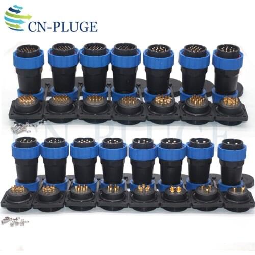SP28 Square Waterproof Connector 2 3 4 5 6 7 9 10 12 14 16 19 22 24 26 pin plug and socket IP68 28mm Panel Mount IP68