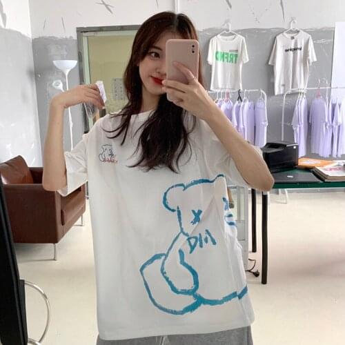 Summer New All-match Short-sleeved T-shirt Design Niche Round Neck Loose Print Top Womens Clothing