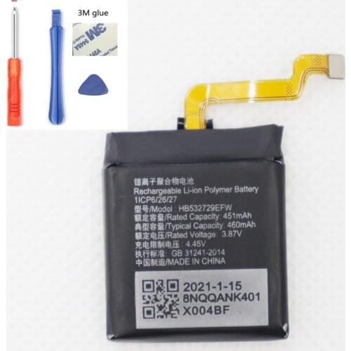 ISUNOO HB532729EFW 3.8V 460mAh Li-Polymer Battery for huawei GT2 Pro smartwatch With Tools