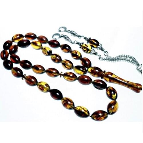 BEST ROSARY – Burnt Caramel Compressed Amber Rosary Made in Turkey Unisex 33pcs. Zikr Muslim Stress