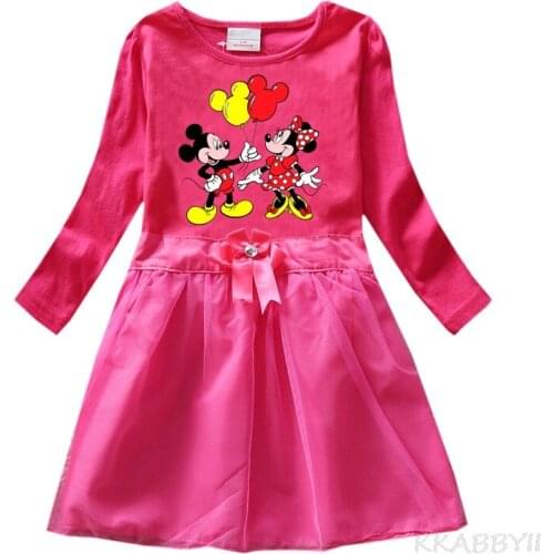 Mickey Mouse Minnie Foreign Trade Childrens Wear Spring And Autumn New Gir lDress Cartoon Cotton Girl Princess Skirt Net Gauze
