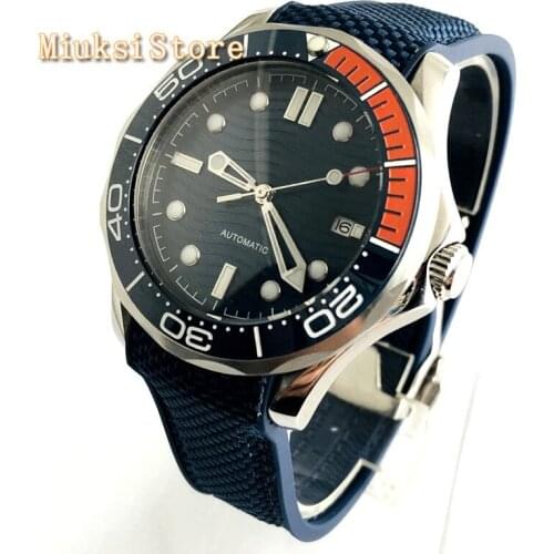 New 41mm bliger blue sterile dial hand luminous marks ceramic bezel sapphire glass date automatic mens watch
