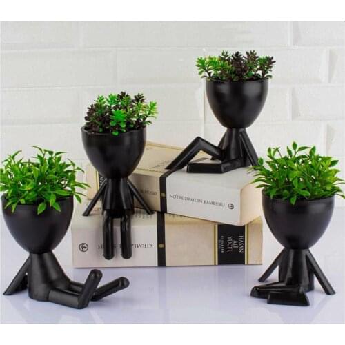 Set of 4 3D Cartoon Black Color Succulent Cactus Bonsai Mini Plant Pots Garden European Style New Creative Home Decor Craft