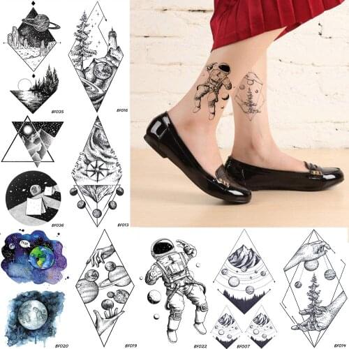 BAOFULI Galaxy Planets Spaceman Temporary Geometry Rhombus Tattoo Body Art Tatoos Mountain Watertransfer Fake Tattoo Stickers