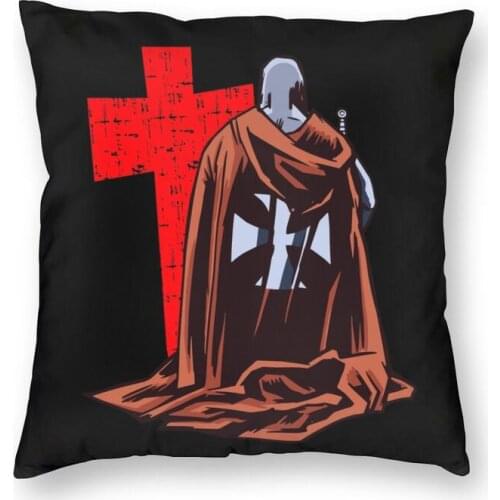 Brave Knight Templar Warrior Cushion Cover 45x45cm Decoration Print Medieval Deus Vult Cross Throw Pillow for Sofa Double-sided