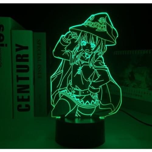 KonoSuba Anime Megumin LED Night Light for Brithday Gift Bedroom Decor Light Manga KonoSuba Room 16 Colors Remote 3D Table Lamp