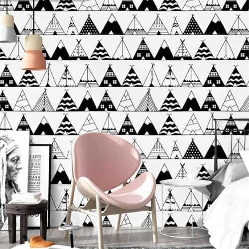 Beibehang Nordic style wallpaper ins TV background black and white geometric bedroom childrens room modern minimalist wallpaper