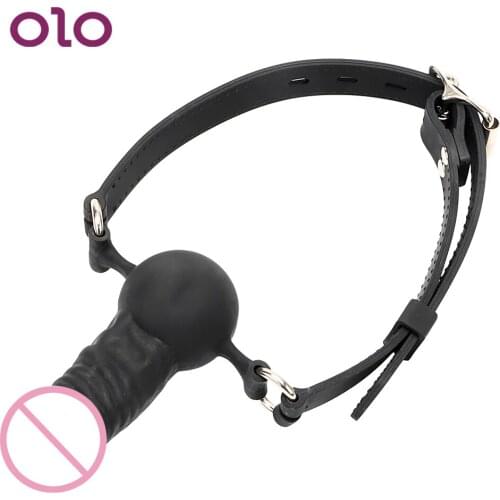OLO Penis Gag Dildo Mouth Gag Oral Fixation SM Bondage Sex Toys for Couples Silicone Erotic Toys Slave with Locking Buckles