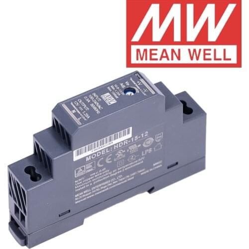Original Mean Well HDR-15-12 DC 12V 1.25A 15W meanwell Ultra Slim Step Shape DIN Rail Power Supply