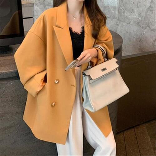 2021 Autumn Winter Chic Long Blazer Outwear Solid Color Loose Suit Top Ladies Office Wear Long Sleeve Suit Jacket