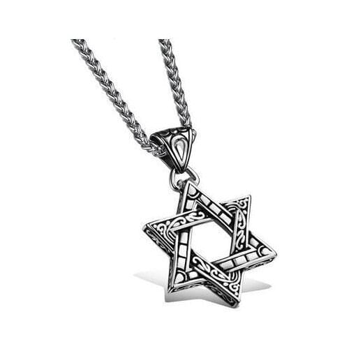 LISM Punk Necklace Men Stainless Steel Necklace Silver Color Hexagram Pendant Necklaces for Women Men Chain Necklace erkek kolye