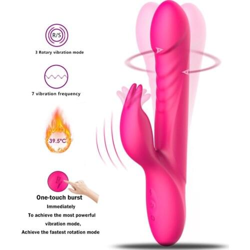 Rechargeable 7 Speed Heating Vibrator Rotating g spot Vibrator Rabbit dildo clitoris stimulator Wand Massager Sex Toy For Women