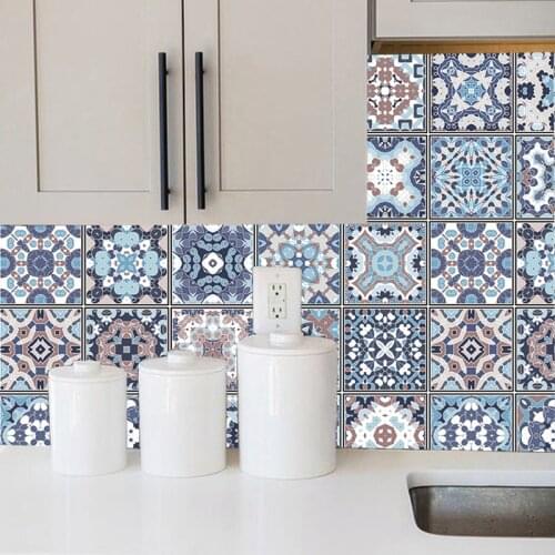 Portugal Morocco Blue Tiles Wall Sticker Home Decor Bathroom Kitchen Waist Line Wall Decals Waterproof PVC DIY