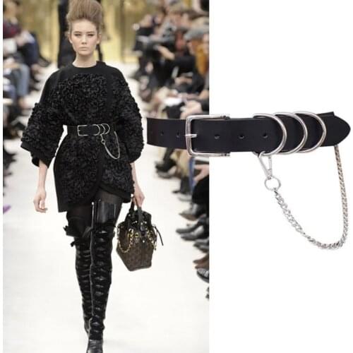 Fashion Women Shoulder Back Waist Belt Gothic PU Leather Silver Chain Accessories Trousers Casual Ladies Female Strap