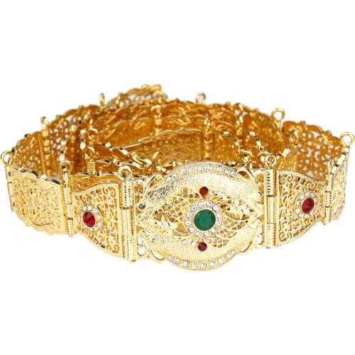 Sunspicems Gold Color Morocco Belt For Women Caftan Crystal Thin Chain Adjustable Length Arab Ethnic Wedding Jewelry Bride Gift