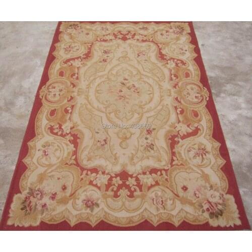 Free shipping 8'x10' Aubusson rugs handmade woolen carpets classical red field aubusson rugs for home decoration bedrooom rugs