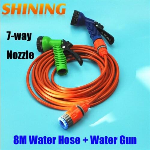 8m/25FT Garden Water Hose With 7-Way Water Gun, Car Washer Pipe Hose Garden Washing Sparyer Pipe With 1/2" & 3/4" EU Connector