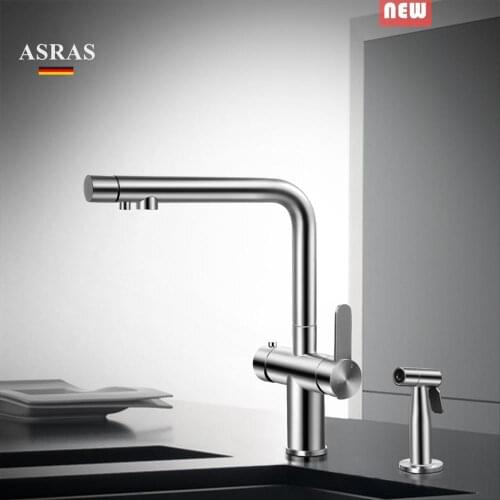 ASRAS Kitchen Faucet 304 Stainless Steel Hot +Cold+ Filter Water Multi-Functional Three-in-One Pull Hose Spray Gun Tap