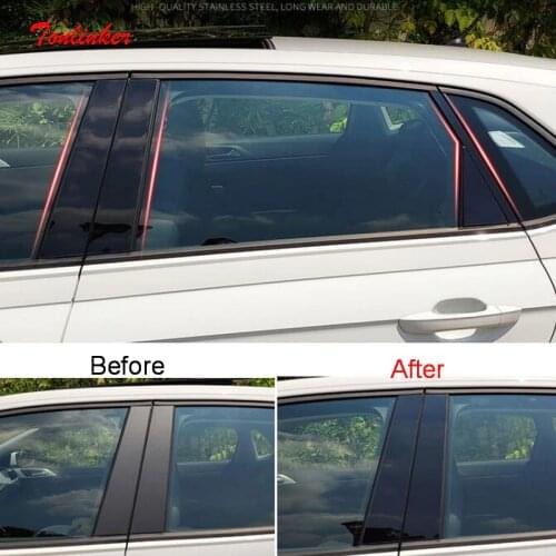 Tonlinker Exterior Windows Modification Pillar Mirror Cover Sticker for Volkswagen POLO 2019 Car Styling 8 PCS PC Cover Sticker