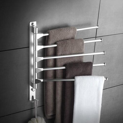 Bathroom Activity Towel Bar 3/4 Arms Space Aluminum Rotary Towel Rack Silver Towel Rack Wall Mounted Bathroom Accessories Set