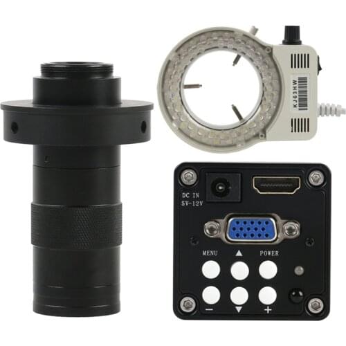 14MP 1080P HDMI VGA Video Microscope Camera 100X 130X 180X 300X Adjustable Zoom C Mount Lens 56 LED Ring Light For PCB Soldering