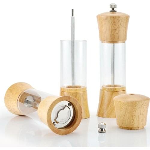 Visualized Oak Acrylic 6-Inch Pepper Grinder Multi-Purpose Pepper Salt Cumin Solid Seasoning Mills Bottle Kitchen Tools