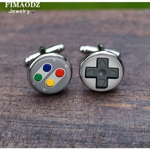 FIMAODZ Game Console Cufflinks Handle Creative Photo Glass Cabochon Cuff Links for Boyfriend Gamer Shirt Buttons