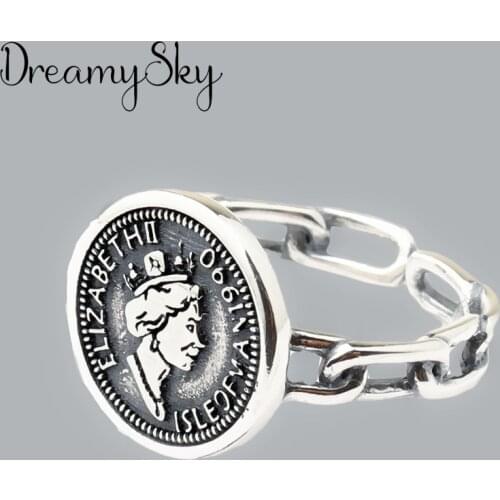 Bijoux Fashion Real Silver Color Round Rings for Women Boho Adjustable Antique Rings Anillos