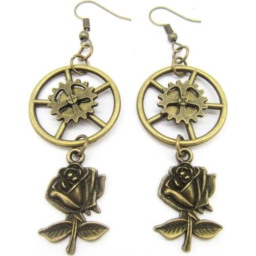 Cykopv New Design Rose Charms Vintage Steampunk Drop Earring Women`s Accessory
