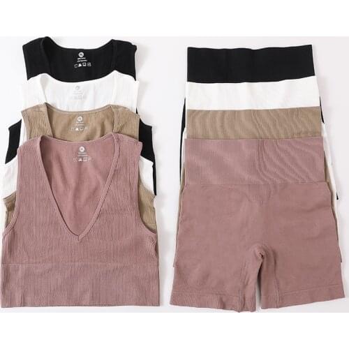 Women Seamless Bra And Panty Set Deep V Bra Cropped High Waist Shorts Sports Top Fitness Underwear Female Active Lingerie Set