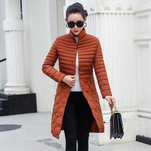 2021 Autumn Winter New Korean Slim Long Coat Plus size Warm Women Long Overcoat Casual Female Stand Collar Down cotton Jackets