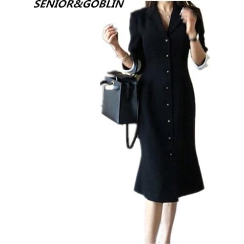 Autumn High Quality Women Plus Size Party Midi Dresses 2019 Spring Single Breaste Long Sleeve Ruffles Bodycon OL Office Dress