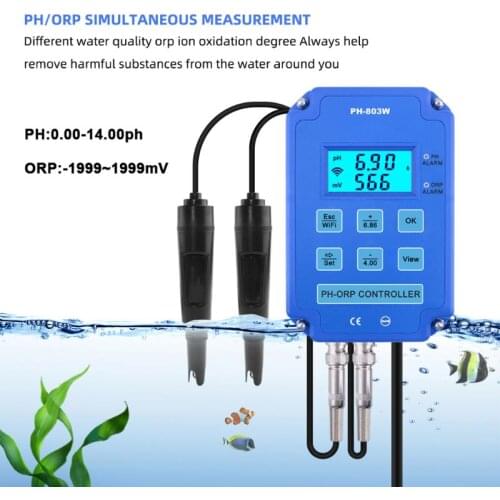 2-in-1 PH ORP Redox Controller Wifi Output Power Relay Monitor Water Quality Tester Replaceable BNC Analysis Aquarium