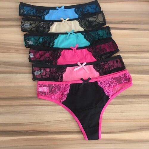 3 Pieces Womens Lace Panties Sexy G-String Lingerie Culotte Femme Low Waist Woman Thongs T-Back Female Underwear Cotton Girl