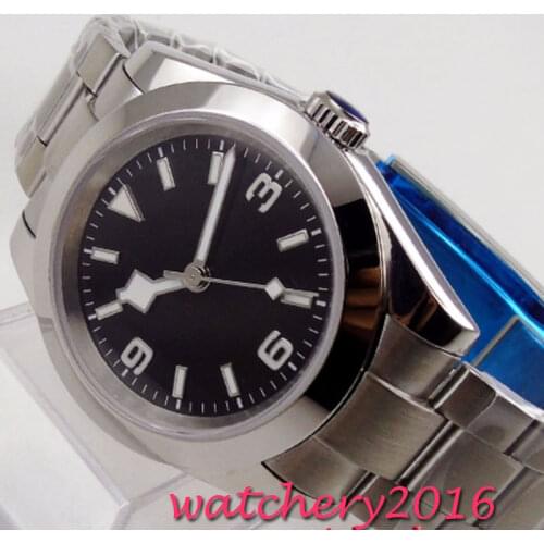 40mm bliger sterile black dial SNOW FLAKE hand steel solid case sapphire glass automatic mens watch