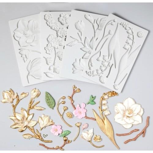 5 shape Camellia cherry lily magnolia flower silicone molds fondant embossed Sugar Craft Gumpaste Chocolate Cake Decorating tool
