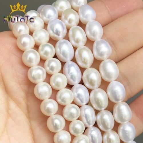 AAA Natural Beads Oval Shaped White Freshwater Pearl Beads For Jewelry DIY Making Bracelet Ear Studs Accessories 15" 7-8mm 8-9mm