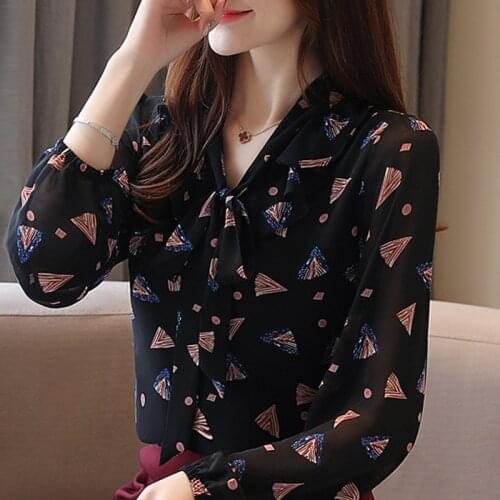 Women Blouses Blusas Mujer De Moda 2021 Long Sleeve Blouse Women V-neck Print Chiffon Blouse Shirt Women Shirts Tops Blusa B697