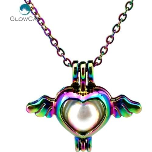 C59 COLORS Flying Wing Love bead cage Necklace Pendant Aroma Essential Oil Diffuser Locket Necklace