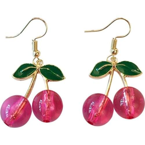 CRLEY New Fruit Drop Earring Cute Korean Fashion Acrylic Rose Red Pink Cherry Heart Love Jewelry Wedding Gifts Drop Shipping