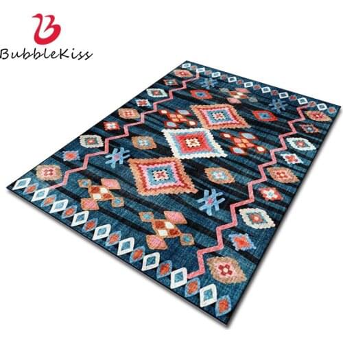 Bubble Kiss Ethnic Style Carpets For Living Room Geometric Pattern Floor Rugs Home Decor Anti Slip Pad Blue Boys Bedside Mats