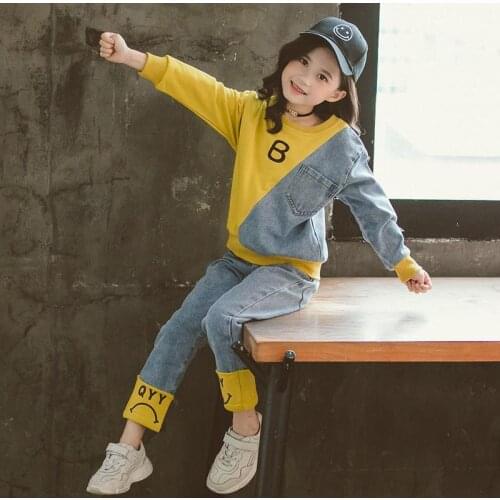 Denim Children Clothing Set Jeans Kids Tracksuit Girls Costume Shirt+pants Kids Sport Suits for Girls Clothes for 6 8 10 12 Year