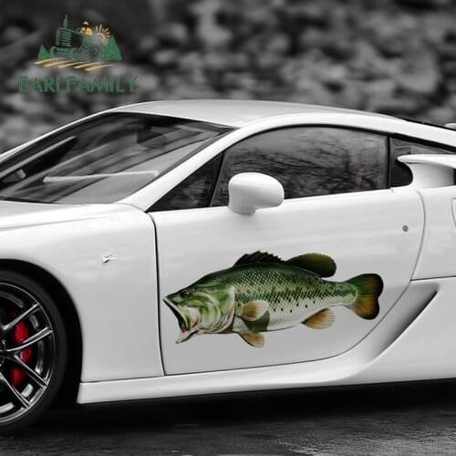 EARLFAMILY 43cm x 18.9cm 3D Micropterus Salmoides Style Side Car Body Stickers Decal Car Wrap Vinyl Film Automobiles Products